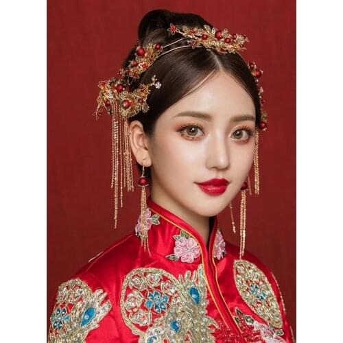 NiuShuya Hair Jewelery Chinese Wedding Hairwear Vinatge Traditional Chinese Headdress Hairpin Hair Stick Gold Bridal Hair Jewelr