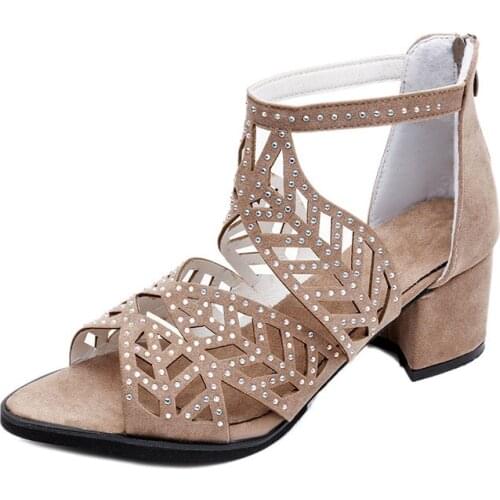 New 2019 hollow out rhinestone fish-tip sandals with thick heels and high heels for women High Heels