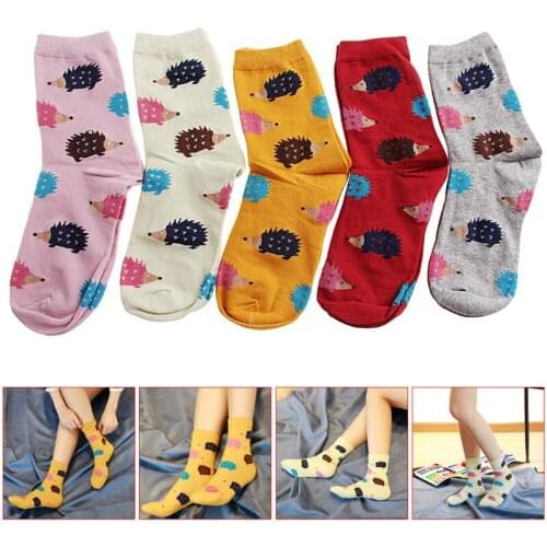 New Women Lady Winter Warm Soft Cotton Blend Hedgehog Animal Cartoon Casual Crew Socks Red, Pink, Green, Gray, Yellow