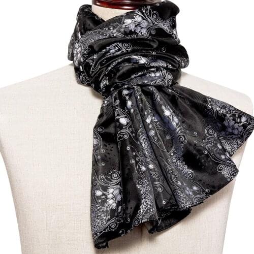 Barry.Wang New Fashion Men Scarf Black Jacquard Paisley 100% Silk Scarf Autumn Winter Casual Business Suit Shirt Scarf 160*50cm