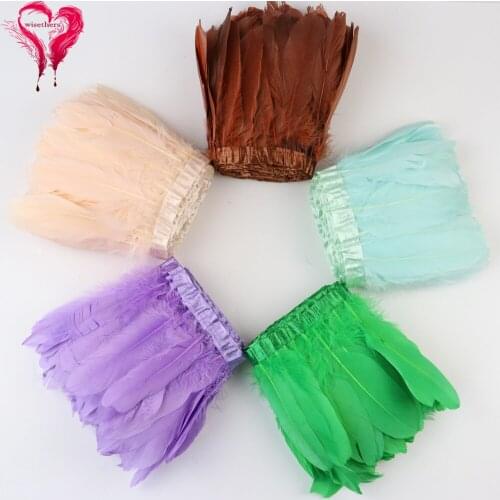 Wholsale 2 Yards Goose Feathers Trims Ribbon Wedding Dress Decorative Beautiful Swan Feather Ribbon for Craft Accessory Plumes