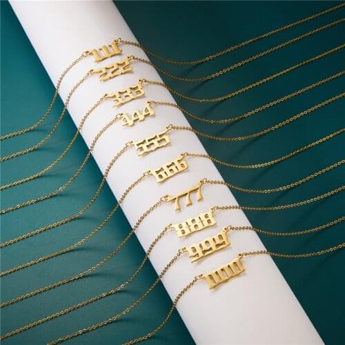 Stainless Steel Lucky Number 111 222 333 444 555 666 777 888 999 Necklace Charms Angel Number Necklaces For Women Jewelry Gift
