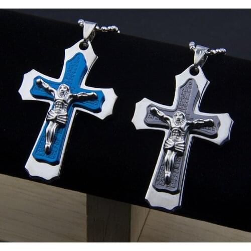 2021 Jesus Cross Pendant Necklace For Men Women Vintage Stainless Steel Chain Jewelry Male Female Prayer Necklaces Chokers Gift