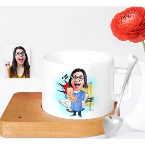 Personalized Women 'S Midwife Cartoon Wooden Altlıklı Ceramic Cup-1