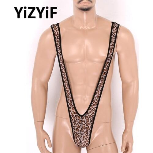 Sexy Men Mankini Thong Stretchy Open Deep V-shaped One-piece Swimsuit Bodysuit Male Lingerie Thong Swimwear Beach Wear Costume