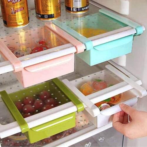 Refrigerator Shelf Rack Holder Fridge Plastic Fruits Snack Food Storage Box Desk Sundries Organizer Clip Pull-Out Storage Drawer