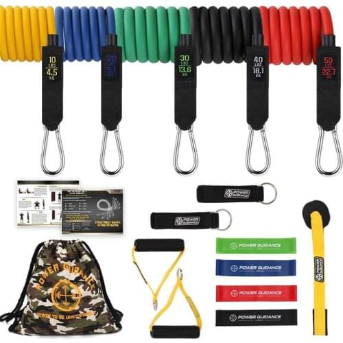 Power Guidance 16 PCS Resistance Bands Set Fitness Latex Tubes Rubber Loop Band for Crossfit Resistance Training, Home Gyms Yoga