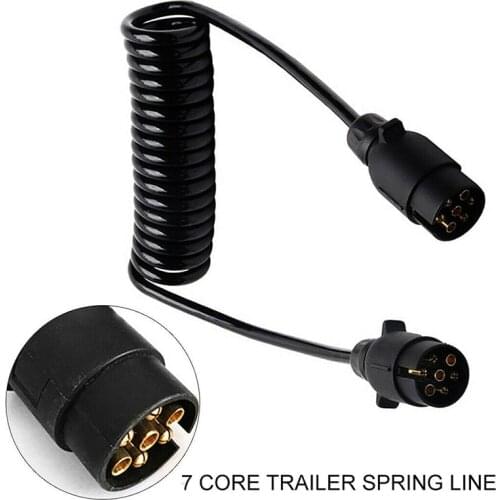 Trailer Spring Ring 7-pin Plug Socket Extension Cable Car Traction Line Black Extension Line Caravan Connector Auto Parts