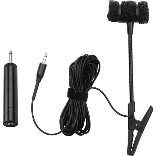 Wired Saxophone Microphone Clip-on Musical Instrument Condenser Mic 3.5mm Plug with 6.35mm Conversion Plug for Horns Trumpets