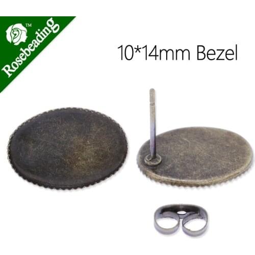 10x14mm antique bronze Plated Oval Brass stud Earrings Blank,fit 10x14mm glass cabochons;earring base,sold 50pcs/lot-C3783