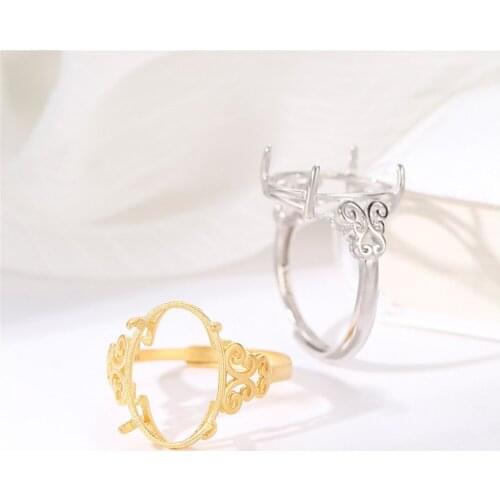 Adjustable Ring Blank for 8x10mm/9x11mm/10x12mm/12x16mm/13x18mm/10x10mm/12x12mm Oval or Round Cabochons Gold Plated 925 Silver