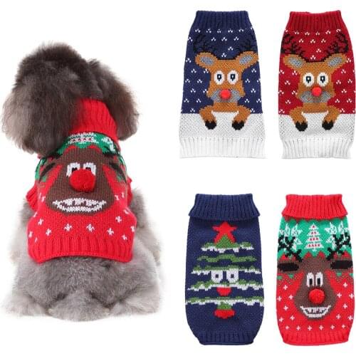 Christmas Dog Sweater Winter Warm Cat Dog Clothes Cartoon Reindeer Coat For Small Dog Yorkies Pet Clothing Knitting Apparels