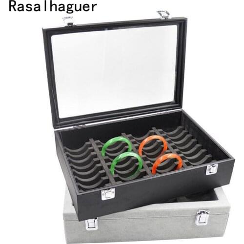 High Quality Jewellery Box with Clear Glass Lid for Showing 40pcs Bracelets Jewelry Organizer Made of PU Glasses and Plastic
