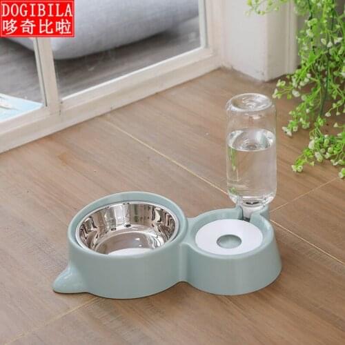 Dog bowl dog bowl cat bowl double bowls automatic drinking water food bowl cat water bowl anti overturning rice bowl