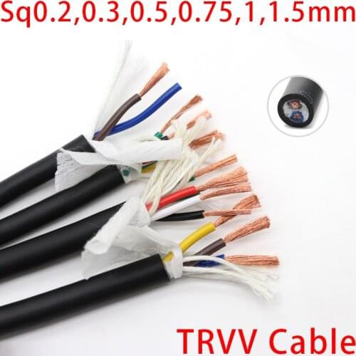 Square 0.2mm TRVV Cable Flexible PVC Shielded Copper Conductor Pins 2 3 4 5 Cores Towline Bend Resistant Drag Chain Power Wire