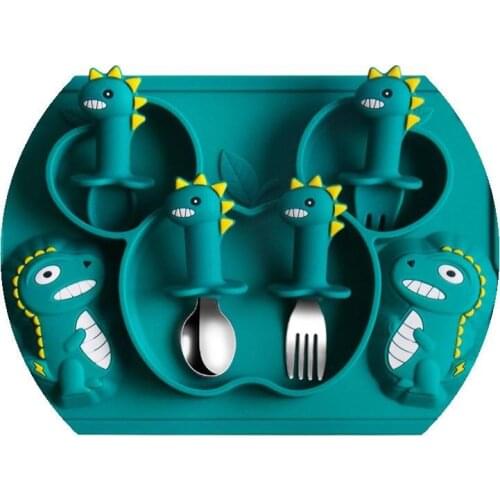 Baby Silicone Dinner Plate, Infant Training Subdivision Complementary Food Bowl, One-Piece Anti-Fall Suction Tableware