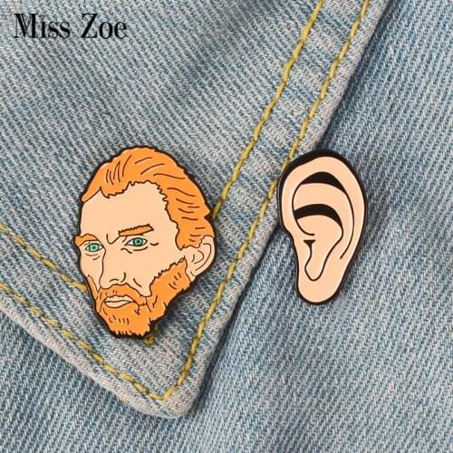 Vincent van Gogh Ear Enamel Pin Historical Painter Badge brooch Lapel pin Shirt bag Collar Artist Jewelry Gift for Friends