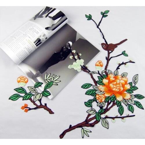 Good quality Soft texture Rayon Spiraea patch,Ethnic style flowers and bird embroidered patches,stickers for clothes