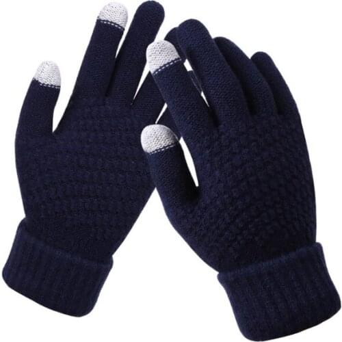 Womens Winter Touch Screen Gloves Thicken Warm Knitted Stretch Gloves Imitation Wool Full Finger Outdoor Skiing Gloves