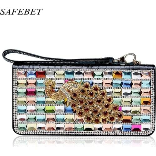 SAFEBET Brand 2017 Luxurious High Quality Women Genuine Leather Wallets Fashion Diamonds Clutches With Coin Purse Card Holder