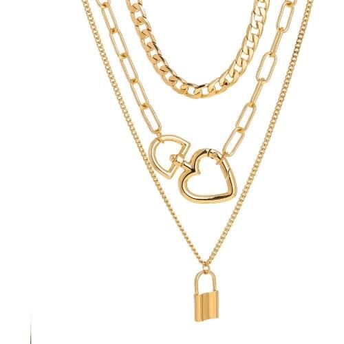 VAMOOSY summer beach Multilayered heart lock Necklace For Women Fashion Gold Statement Choker Necklaces 2021 fashion Jewelry
