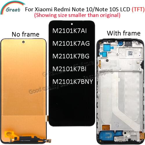 Incell For Xiaomi Redmi Note 10 LCD with Frame M2101K7AG Touch Panel Screen Digitizer For Redmi Note10 Note 10S Display M2101K6G