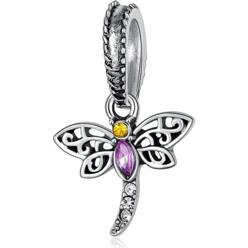 1Pcs New Cute Dragonfly Pendant DIY Beads Suitable for Original Pandora Charm Bracelet Ladies Jewelry Making Gifts