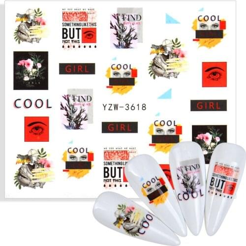 1pcs Water Decal Nail Art Decorations Beauty Nail Sticker Watermark Tattoo Cool Letter Decals DIY Manicure Supplies Accessorie