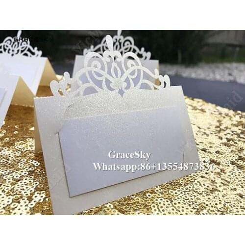 50pcs laser cut Elegant Crown Table Place invitation Seat Paper wedding decoration name cards Marriage favors