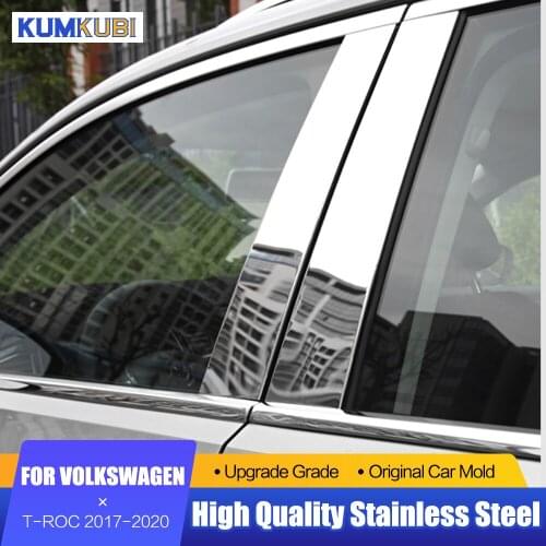 6pcs Car Styling Exterior Stainless Steel Center Pillar B+C Window Trims Decoration Fit For Volkswagen T-Roc 2017 2018 2019 2020