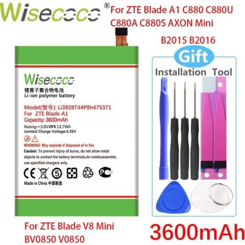 Wisecoco 3600mAh Li3928T44p8h475371 Battery For ZTE Blade A1 C880 C880U C880A C880S AXON Mini B2015 B2016 +Tracking Number