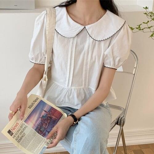 Alien Kitty All Match Fashion Peter Pan Collar Solid 2021 Women Shirts Tops Sweet Summer Casual Chic New Hot OL Girl Blouses