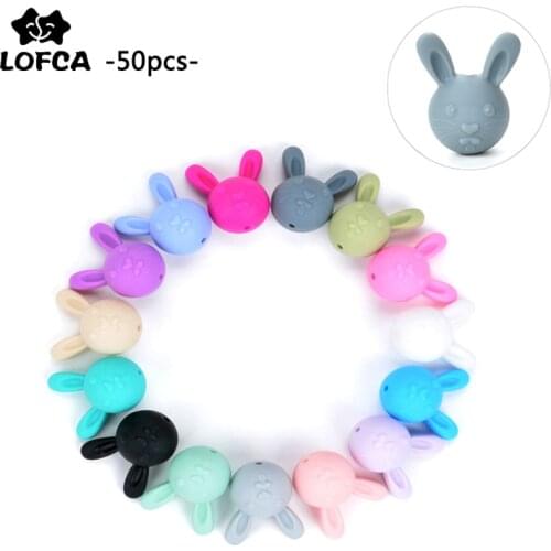 LOFCA 50pcs Rabbit Silicone Beads BPA-Free Food Grade Silicone Teethers Animal Bunnies Beads For Teething Necklace Dental Care