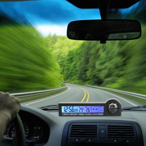 Clock Calendar Car Temporary parking card LCD Display Screen Compass Thermometer Voltage Tester Multi-Function 5 in 1