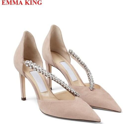 Design Suede High Heels Crystal Women Pumps Fashion Pointed Toe Wedding Party Shoes Stiletto Office Laides Dress Pumps Shoes