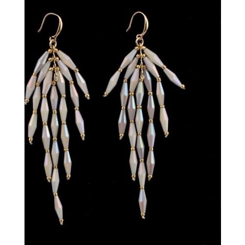 Beadsland long tassels leave fan shape drop earring metal glass pearl delicate women earring graceful earring jewellery