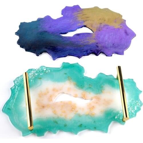 3Pcs Irregula Tray Resin Molds Silicone Metal Handle Gold Foil Cake Crafts Candy Tray Mold Resin Moulds Jewelry Making Tools