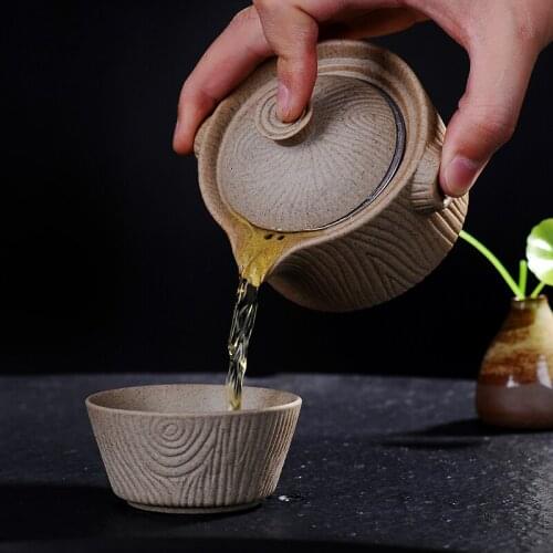 Coarse pottery Tea set Include 1 Pot 2 Cup, High quality elegant gaiwan,Beautiful and easy teapot kettle,kung fu teaset