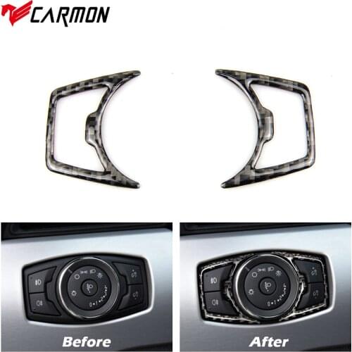 Carmon For Ford Mustang Carbon Fiber Headlight Switch Cover Trim Sticker Car Styling 2015-2019 Interior Accessories
