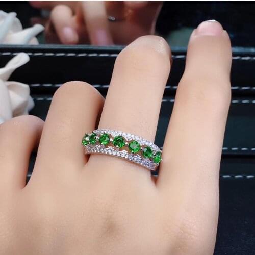 Natural green diopside gem ring natural gemstone ring S925 silver fashion Row Lovely Women girl party luck fine jewelery