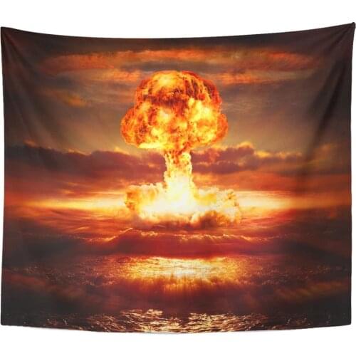 Red Atomic Explosion Nuclear Bomb in Ocean Yellow Mushroom Tapestry Home Decor Wall Hanging for Living Room Bedroom Dorm 50x60