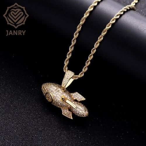 JANRY Cool Rocket Pendant Necklace Micro-inlaid Zircon Men Women Street Hip Hop Necklace With 60cm Chain