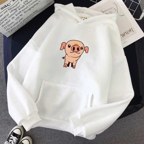 Cute Hoodie Animal Plain White Hoodie Pig Print Sweatshirt Teen Girls Long Cute Sweatshirt Pullover Tops Aesthetic Clothes