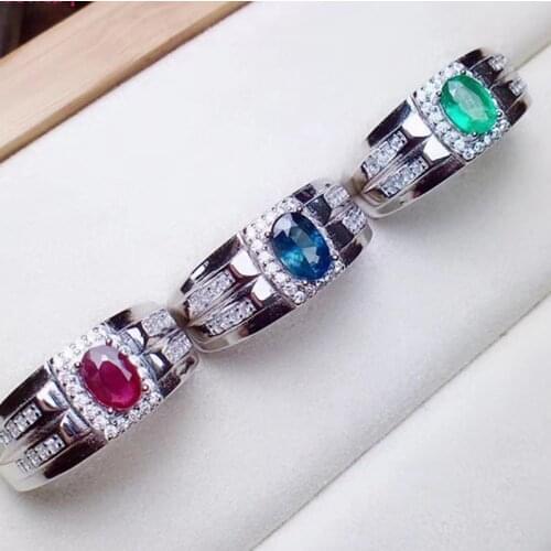 Sale men ring muscular power red green blue gem ring silver fine jewelry natural real gem ruby sapphire emerald men ring gift