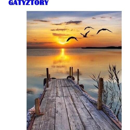 GATYZTORY Frame Picture Sunset Seascape DIY Painting By Numbers Kit Modern Home Wall Art Picture By Numbers Home Decors Gift Art