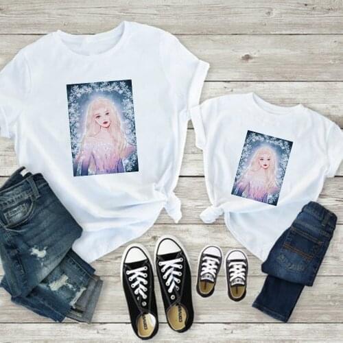 New Fashion Cute T Shirt Women Brand T-shirt Casual Loose Short Sleeve Elsa Frozen Mama and Daughter Tops Tee Family Look