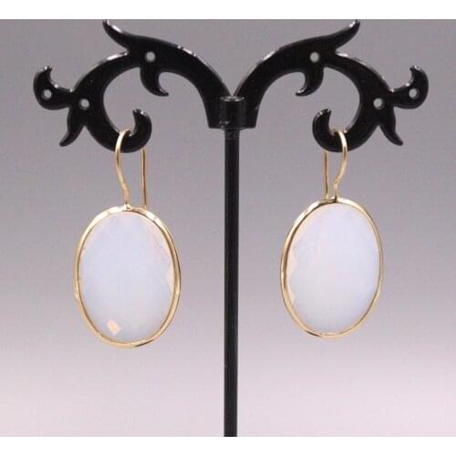 New Pure 925 Sterling Silver Earrings 40x20mm Beautiful Oval White Crystal Yellow Gold Colour Ear Hook For Woman