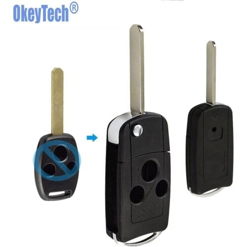 OkeyTech for Honda City Spoiler Crv Accessories Jazz Modified Flip Folding Key 2 3 Button Hon66 Uncut Blank Blade for Honda Key