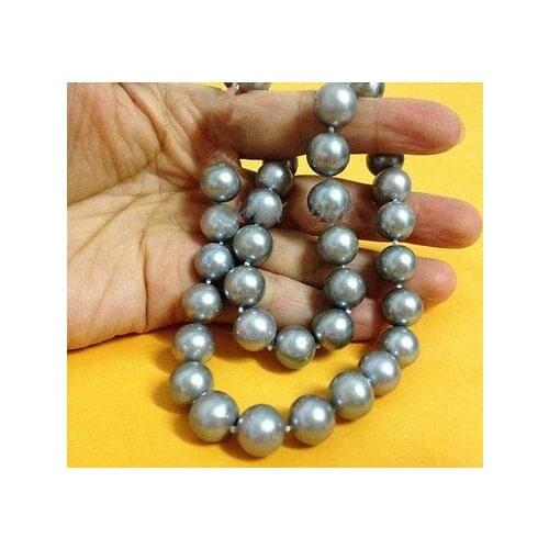 Wholesale AAA 18"9-10mm NATURAL REAL South sea silver gray pearl necklace 14K