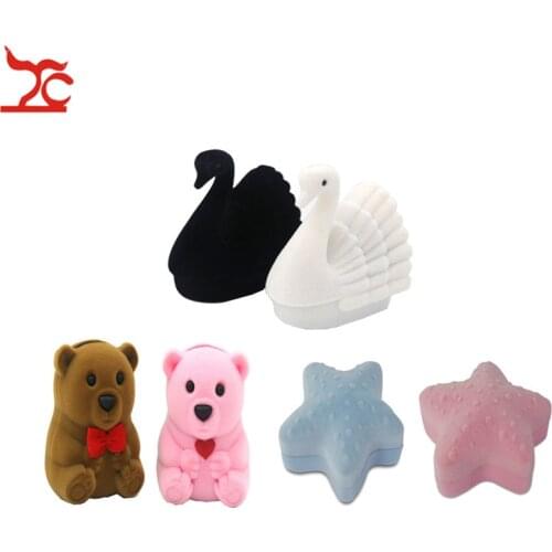Lovely Velvet Bear Star Swan Necklace Ring Earring Pendant Party Birthday Schoolmate Present Jewelry Display Storage Gift Box